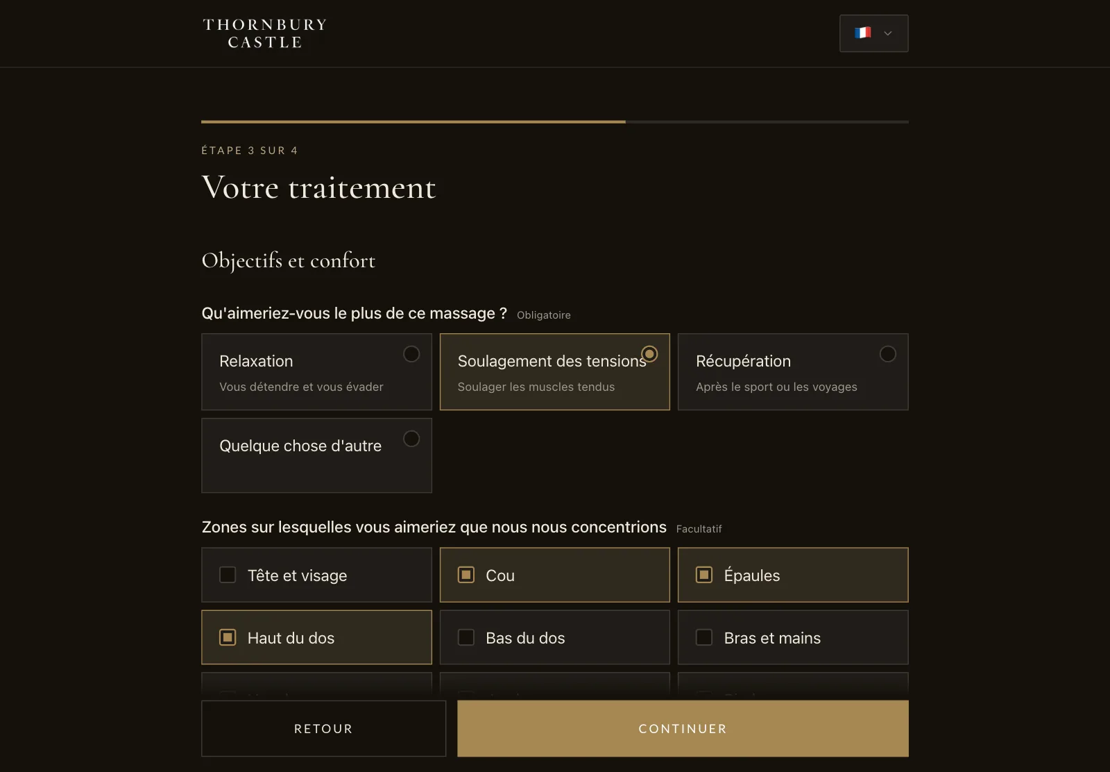 Un formulaire de massage sur tablette : ce que le client attend du massage et les zones à travailler