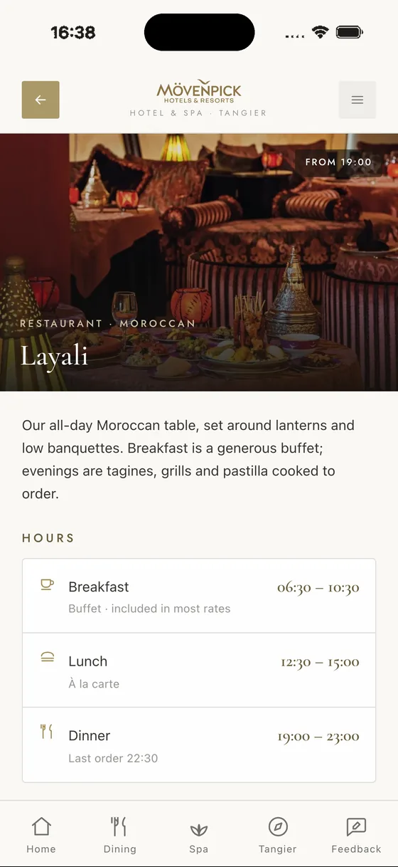 A restaurant page behind the booking sheet