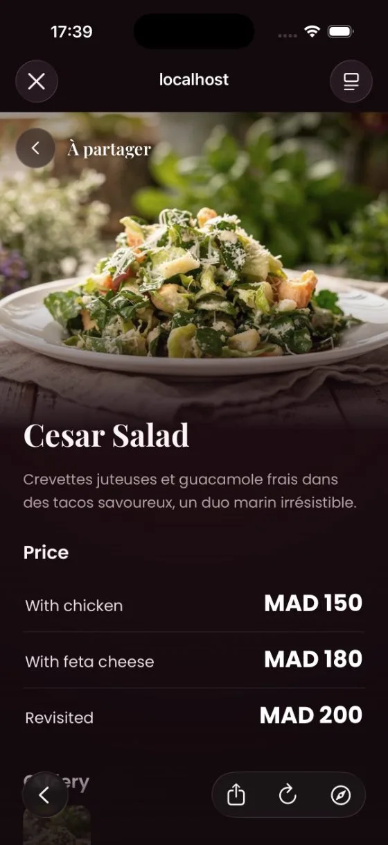 Neroli menu - fresh salad dish detail